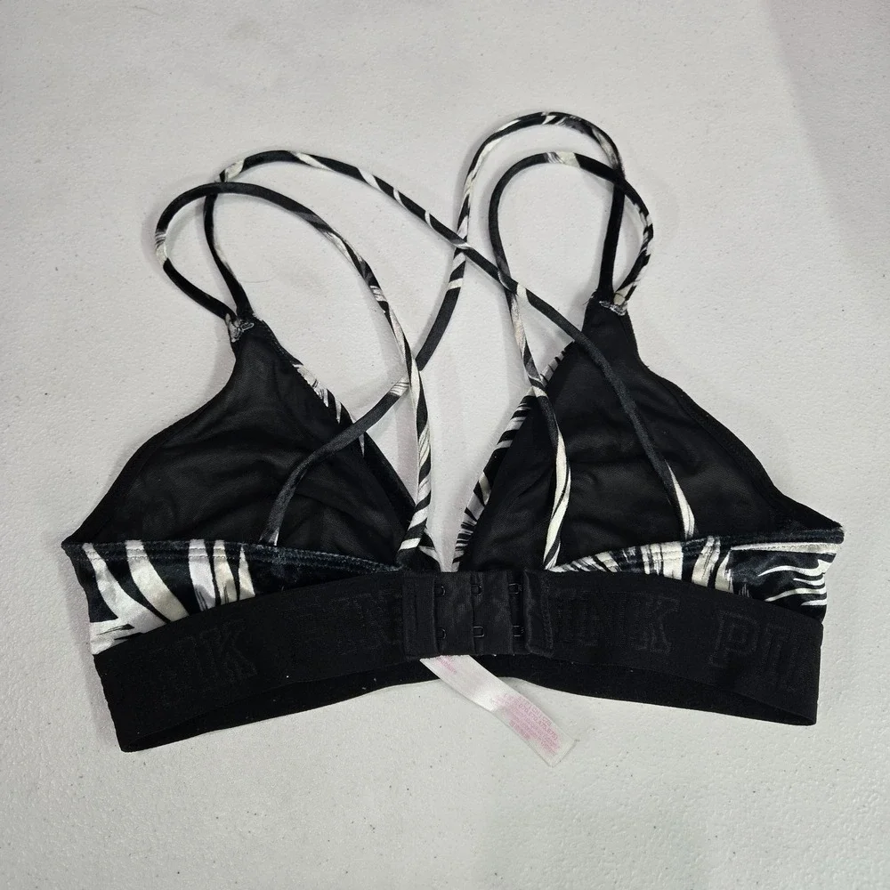 PINK Women Bra Small Black Leaf Bralette Wireless‎ Mesh Strappy Pullover